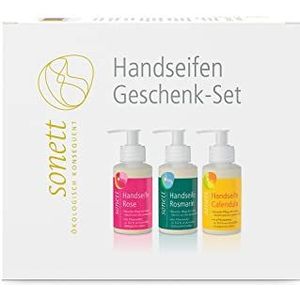 Sonett Handzeep cadeauset – roos, rozemarijn en calendula, 3 x 110 ml