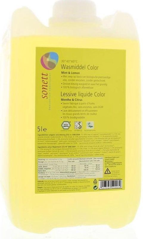 Sonett - Vloeibaar Wasmiddel Color - 5L - Ecologisch - Geschikt voor Katoen en Linnen