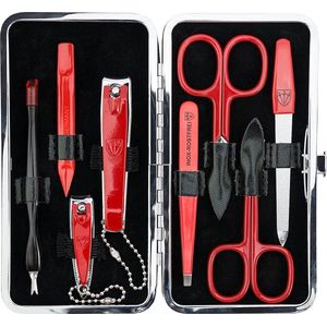 DREI SCHWERTER Merkkwaliteit nagelverzorgingsset 'Cuneo' 8-delig. Manicure pedicure reizen verzorging set nagelset nagelbenodigdheden, stalen instrumenten merkkwaliteit manicure set kunstleer etui