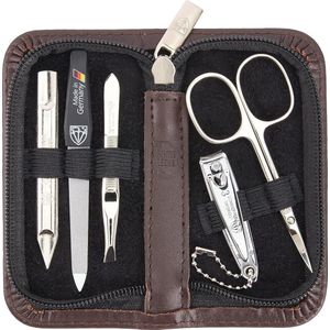 DREI SCHWERTER Germany manicureset nagelset 'Siena' - 5-delig. Huidschaar, nagelknipper, saffier nagelvijl, nagelreiniger, pincet, kleur lederbruin