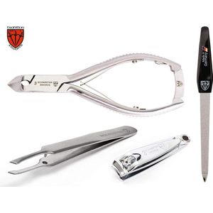 DREI SCHWERTER Pedicure set 4-delig stabiele nageltang voetnageltang hoektang hoofdsnijder van roestvrij staal voor voetverzorging, merkkwaliteit incl. vijl, pincet, knippers en etui (530)