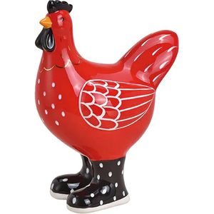 Beeldje rode kip met rubber laarzen 17cm hoog