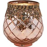 Glazen design windlicht/kaarsenhouder in de kleur rose goud met formaat 13 x 14 x 13 cm - Voor waxinelichtjes