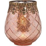 Glazen design windlicht/kaarsenhouder in de kleur rose goud met formaat 16 x 18 x 16 cm - Voor waxinelichtjes