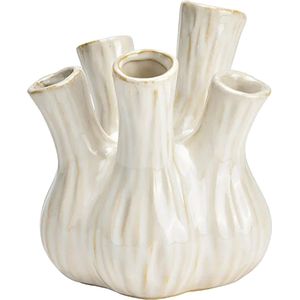 Bloemenvaas - tulpenvaas - wit - keramiek - L20 x B20 x H21 cm - toetervaas