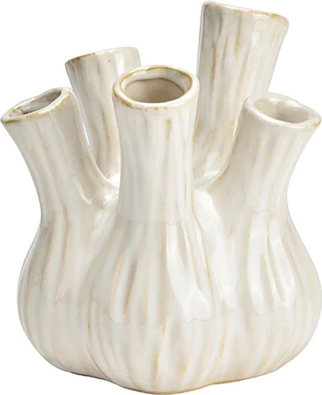 Bloemenvaas - tulpenvaas - wit - keramiek - L20 x B20 x H21 cm - toetervaas