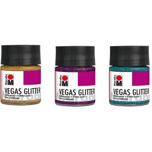 Marabu 12690005582 Vegas Glitter effectpasta, zilver, 50 ml, op waterbasis, weerbestendig, sneldrogend, voor penselen of sjabloneren op absorberende ondergronden