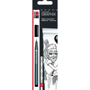 Fineliner black 4p. - (4 punten : 0 2mm 0 4mm 0 8mm penseelpunt)