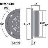 Monacor DTM-104/8 Hi-F-dome tweeter, textiel koepel met kapton voice coil ondersteuning, krachtige tweeter in rond ontwerp 45 W, 8 Ohm, in zwart,Zwart