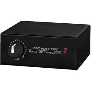MONACOR SLA-35 Stereo-Pegel und Impedanzwandler in Schwarz, Wandler mit Cinch- und Klinken-Anschluss
