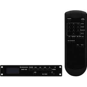 MONACOR DMP-102 Kleine MP3-speler Installatie Module Audio Player met USB-interface en SD/MMC-kaartsleuf met IR-afstandsbediening Zwart