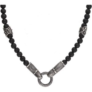 Jacques Charrel - Collier mit Lavastein-Kugeln, Edelstahl Ketten 1 ct Schwarz Herren (68.99 € / 1 ct)