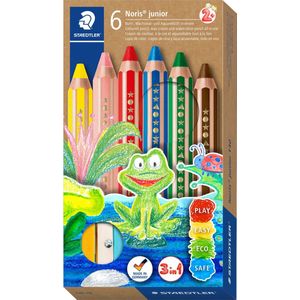 Farbstift Staedtler Noris junior, 3 in 1, Kartonetui, 6 sortierte Farben + Spitzer