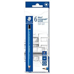 STAEDTLER 100J-HB Jumbo-potloden Mars Lumograph jumbo, zeskantige vorm, hoge breukvastheid, hoge kwaliteit, Made in Germany, hardheid HB, 6 stiften in kartonnen vouwdoos