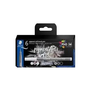Brushpen staedtler pigment soft set 6 kleuren