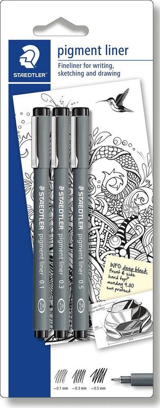 Feinschreiber pigment liner schwarz je 1x 0,1mm, 0,3mm, 0,5mm