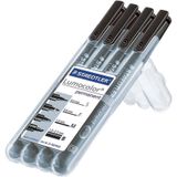 4 STAEDTLER Lumocolor Folienstifte schwarz 0,4 + 0,6 + 1,0 + 2,5 mm permanent