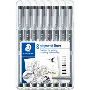 Staedtler - Fineliner pigment 308 8 st ass | Etui a 8 stuk | 10 stuks