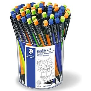 STAEDTLER 77 05KP50 vulpotlood grafiet gevuld met vullingen B 0,5 mm diameter 3 schachtkleuren 50 stuks in kokerpakket blauw oranje groen