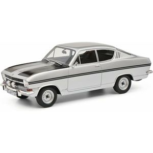 The 1:18 Diecast Modelcar of the Opel Kadett B Rally Coupe of 1966 in Silver and Black. The manufacturer of the model is Schuco.This model is only online available.