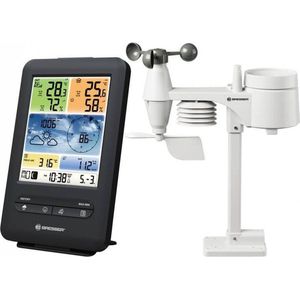Bresser Draadloos weerstation met buitensensor, wifi, 5-in-1, met buitensensor voor temperatuur, luchtvochtigheid, luchtdruk, windmeter en regenmeter, zwart