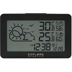 EXPLORE SCIENTIFIC WSH-4002 Weerstation, radiogestuurde klok, temperatuur en luchtvochtigheid binnen en buiten, lcd-display met achtergrondverlichting, zwart