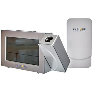 Explore Scientific RDW3008 | Radio gestuurde digitale projectiewekker | Groot Display | Weersvoorspelling | Dag aanduiding | Binnen – en buitenthermometer | Zilver