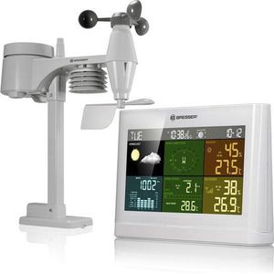 Bresser Draadloos weerstation met buitensensor met 5-in-1 buitensensor (temperatuur, luchtdruk, luchtvochtigheid, windmeter, regenmeter), wit