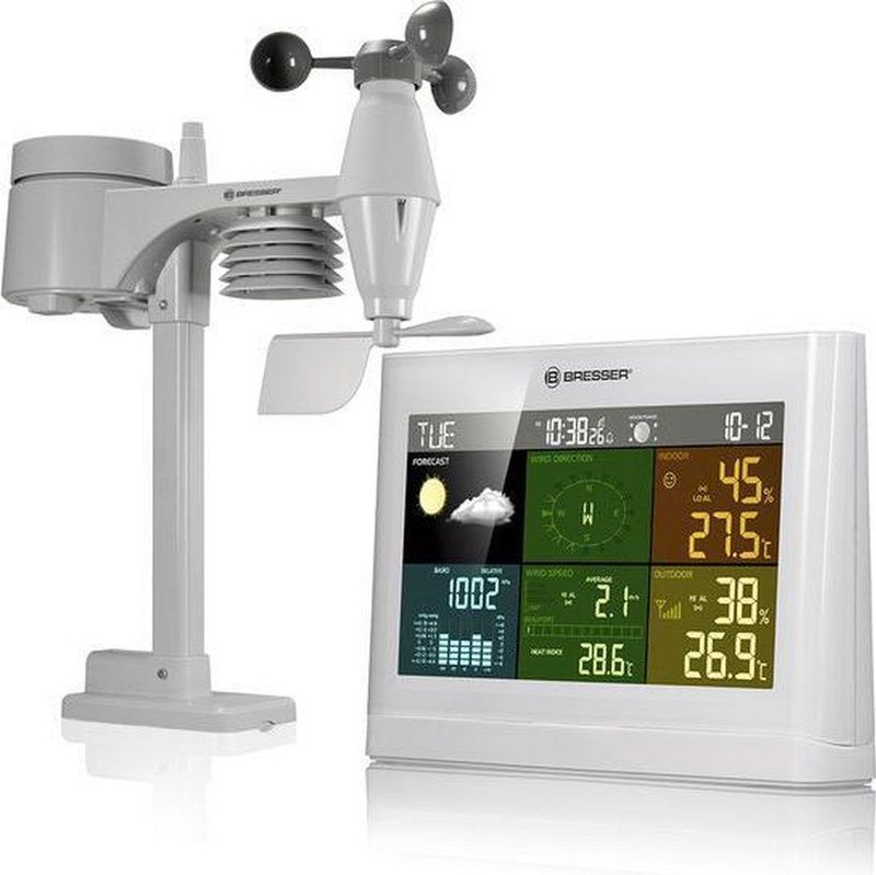 Bresser Weerstation 5-in-1- Met Multifunctionele Buitensensor - Met Regen- en Windmeter - Wit