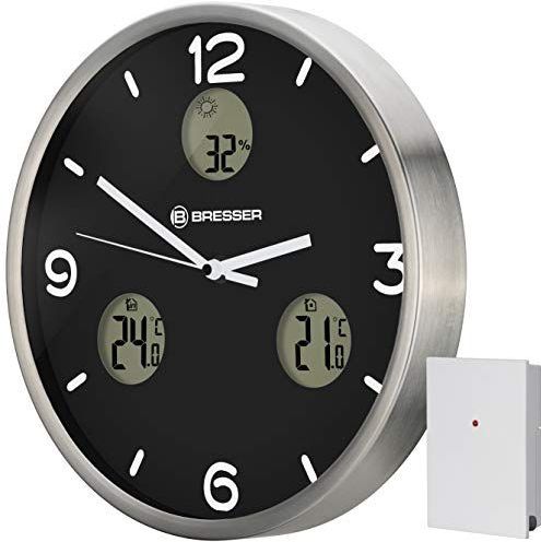 Bresser MyTime Wandklok Zwart - Incl. Themometer & Hygrometer - 30Ø cm - Met Draadloze Sensor