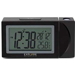 Explore Scientific RDP1002 radiogestuurde klok met projectietijd, alarm met sluimerfunctie, USB-poort voor het opladen van de telefoon, achtergrondverlichting, zwart