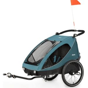 Hauck 2in1 Fietskar Buggy DRYK DUO Twee Kinderen Snelkoppeling Opbergruimte Opvouwbaar, petrol