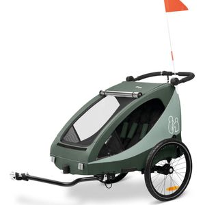 hauck Dryk Duo Plus 2-in-1 opvouwbare fietskar voor kinderen met vering, opvouwbare fietskar 2-zits met XL-opslag, trekhaak, koppeling, wimpel, kinderwagenwiel en vuur