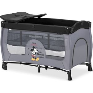 Hauck Sleep N Play Center, inklapbaar campingbedje vanaf 15 kg, bodemverhoger, verschoonblad, wielen, zijopening, 120 x 60 cm, Mickey Mouse Grey