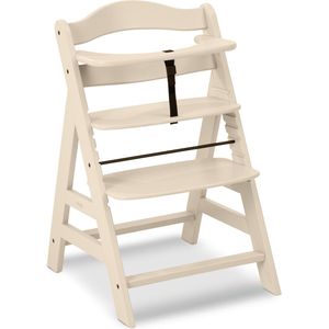 Hauck Alpha+ Kinderstoel - meegroeiende houten babystoel (FSC-gecertificeerd), kinderstoel vanaf 6 maanden, verstelbaar, met beschermbeugel, kruisriem en 5-punts gordel - Vanilla