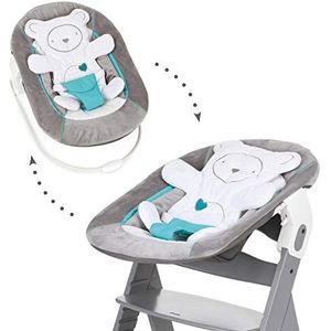 Hauck Alpha Bouncer/babywip, 2-in-1, zacht, vanaf de geboorte, voor kinderstoel van hout, alpha+ & bèta+, groot oppervlak, verkleining, Hearts Grey (grijs)