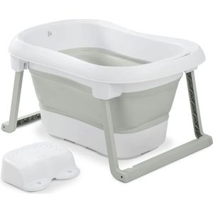 hauck Opvouwbaar babybad met kruk Wash N Fold L voor baby's en peuters vanaf de geboorte tot 18 kg, afvoerstop met kleurverandering bij hoge temperatuur, zachte materialen, 80 x 56 x 44 cm (white
