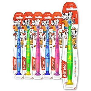elmex Kindertandenborstel 2-6 jaar, 6 stuks – zachte, afgeronde borstelharen voor een grondig poetsen van de melktanden – kindvriendelijke tandenborstel geschikt voor alle soorten handgrepen