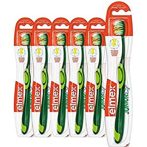 Elmex junior tandenborstel 6 - 12 jaar, set van 6 tandenborstels, verschillende kleuren