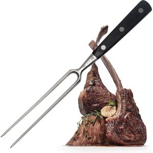 FMprofessional BBQ vork/ grill vork, een vork voor vlees uit gesmeed roestvrij staal voor grill-vlees als een perfecte keuken accessoire en cadeau voor mannen (Kleur: zwart/zilver), Aantal: 1