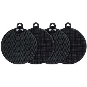 Maximex Siliconen sponzen rond, 4 stuks zwart - eenvoudige en zachte reiniging, siliconen, 12 x 1,5 x 14 cm, zwart