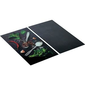 KitchenYeah© Inductie Beschermer 59x51 cm Keuken Decoratie Kookplaat Beschermer voor Inductiekookplaat Afdekplaat Anti Slip Mat - Peper - Hout - Specerijen - Kruiden - Rood