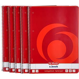 Herlitz 306456 Collegeblok, A4, 80 vellen rand links en rechts, 5 stuks
