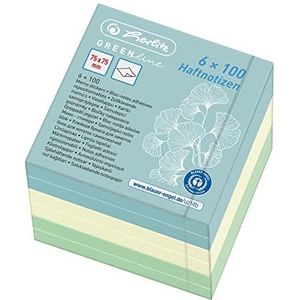 Herlitz Haftnotizblock 75x75mm Greenline farbig sortiert Farbmix 6x100