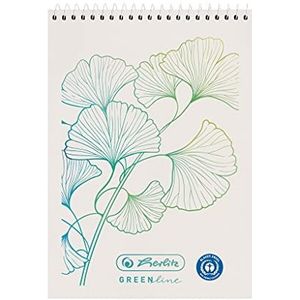 herlitz 50033560 spiraal notitieblok A7, 50 vellen, geruit, motief: Greenline Ginkgo, 5 stuks