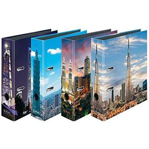 Herlitz® maX.File Documentenmap A4 | 8 cm rug | hefboommechanisme met 2 ringen met drukband | PP-folie gecoate aansluitingen | FSC-gecertificeerd | wolkenkrabber zwart