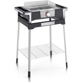 SEVERIN SENOA BOOST S PG 8117 Elektrische barbecue met standaard, staande grill met snelle grillstart tot 500 °C, balkongrill met SafeTouch-oppervlak, roestvrij staal/zwart