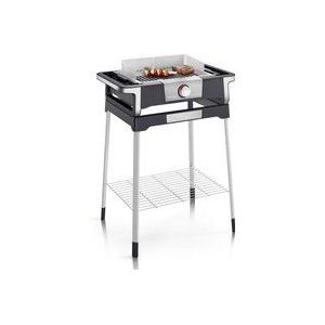 SEVERIN SENOA BOOST S PG 8117 Elektrische barbecue met standaard, staande grill met snelle grillstart tot 500 °C, balkongrill met SafeTouch-oppervlak, roestvrij staal/zwart