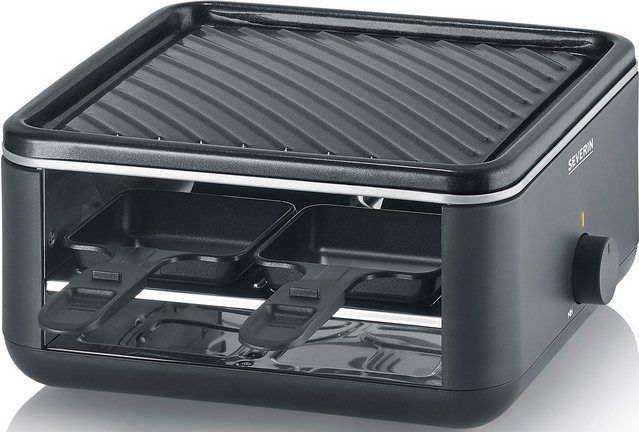 SEVERIN RG 2360 - Black Line Lite Mini gourmetstel - 4 personen - variabele temperatuurinstelling - PFAS vrije baklaag - vaatwasserbestendig - 4 pannetjes met parkeerfunctie