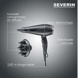 Severin - HT 0167 - Föhn - Zwart - AC-motor 1950-2300 Watt